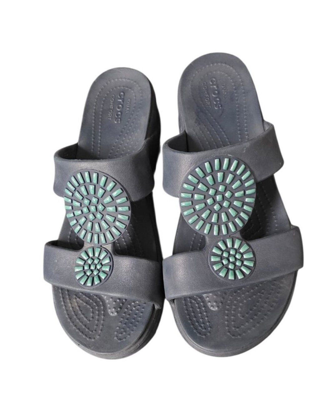 Crocs Women's Dual Comfort MONTEREY DIAMANTE WEDGE Sandals Blue Size 10
